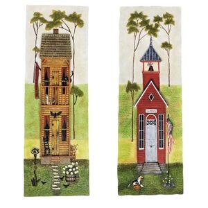 Folk Art 3D Resin Wall Plaques 8.75"x3" Country Farm School House ‎ Cats Animals